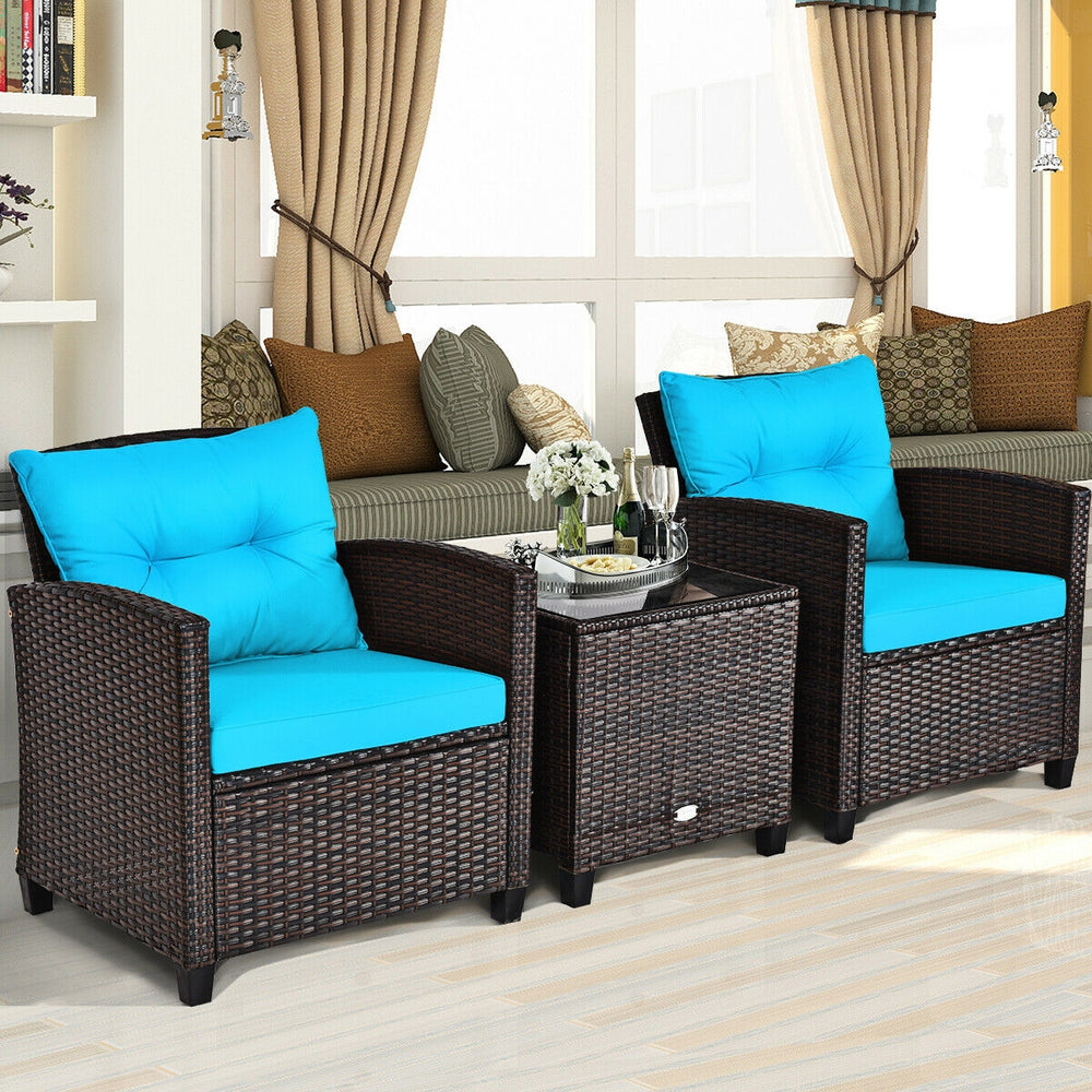 The strong and sturdy steel frame ensures the sturdiness of the set<br>Hand-woven rattan can withstand moderate rain or wind in outdoor<br>A wide armrest in suitable height is good for supporting and relaxing your arm<br>Thick and soft cushion with a high