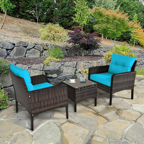 Made of high-quality PE rattan with strong toughness  it is not easy to break<br>Sturdy metal frame structure with superior load-bearing performance<br>A soft sponge filled cushions  comfortable and breathable<br>The thick tempered glass tabletop is sturd