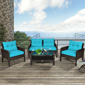 The rugged frame ensures sturdiness and stableness<br>Functional and beautiful design perfect for garden  backyard  and balcony<br>Rattan coffee table with tempered glass top and large storage space<br>Thick and comfortable cushions with removable cover<b