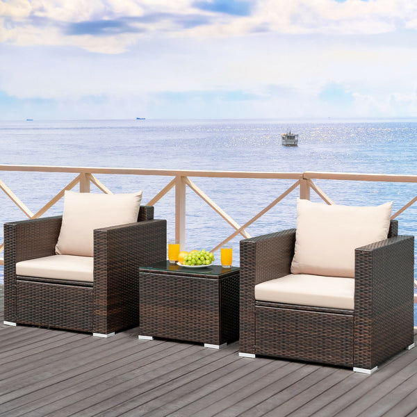 Made of sturdy steel and premium rattan  the sofa set is sturdy and durable which can be used for a long time. Â  Comes with a tempered glass top table  not only can you place some drinks or snacks on the hard tabletop to take conveniently but also some d