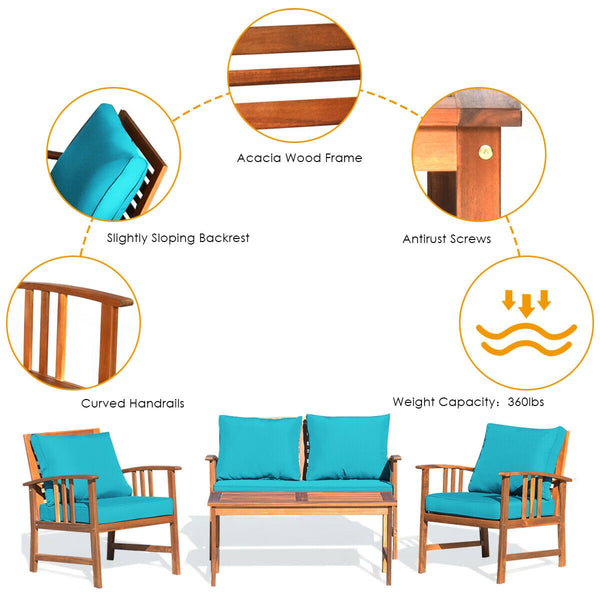 The solid and hardwood frame adds sturdiness to the set Not easy to deform and crack of the frame Painted with clear varnish and beauty can be kept for a long time Rearranged in various ways to meet your different needs Thick and soft cushions will provid