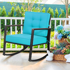Sturdy and durable frame with exquisite rattan <br>Comfortable and safe rocking function <br>Thick and soft cushion for seat and back <br>Cushions are fixed by strings to prevent a move <br>Pads at the bottom can avoid sliding and protect rattan <br>Desig