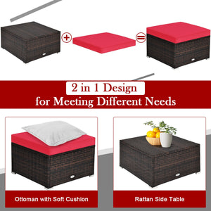 Includes 2 corner sofas  1armless table and 1 ottoman for versatile use<br>Sturdy powder-coated steel frame provides strong durability and stability<br>All-weather and wear-resistant PE rattan provides a long service life<br>Thick and soft sponge padded c