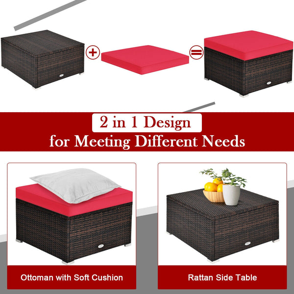 Includes 2 corner sofas  1armless table and 1 ottoman for versatile use<br>Sturdy powder-coated steel frame provides strong durability and stability<br>All-weather and wear-resistant PE rattan provides a long service life<br>Thick and soft sponge padded c