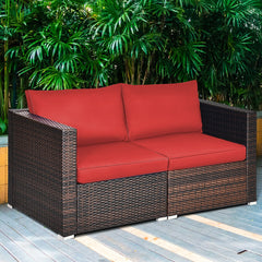 Power coated and solid steel frame adds sturdiness and durability<br>Tight and hand-woven rattan to withstand change of weather<br>2 of the corner sofas can be used separately<br>Aluminum foot pads protect bottom rattan from scratching<br>Wide armrest for
