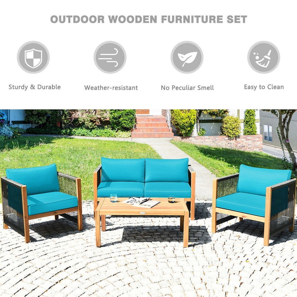 Solid and hard wooden frame enhances sturdiness of the set. <br>Rearrangeable in various configurations to meet your varying needs <br>Thick and soft cushions provide an excellent comfort. <br>Elegant and tight nylon rope decorated armrest. <br>Zipper int