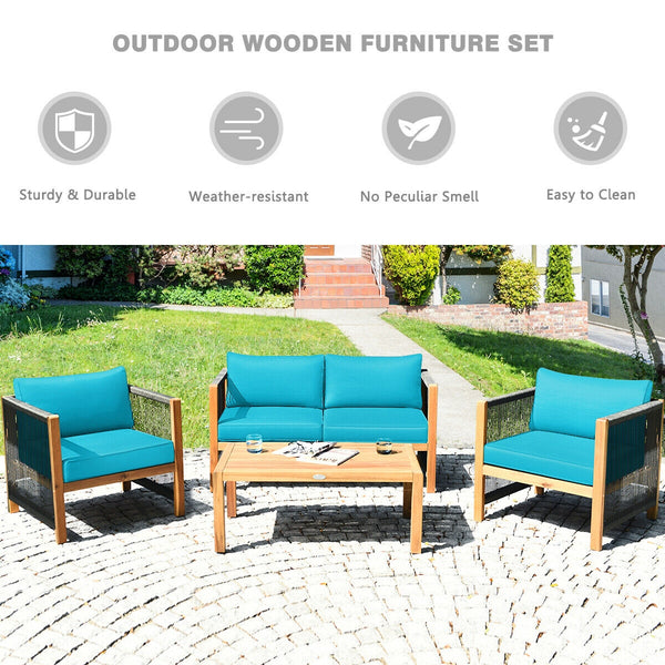 Solid and hard wooden frame enhances sturdiness of the set. <br>Rearrangeable in various configurations to meet your varying needs <br>Thick and soft cushions provide an excellent comfort. <br>Elegant and tight nylon rope decorated armrest. <br>Zipper int