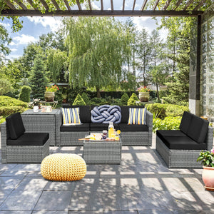 Including 6 sofas  1 storage box  1 coffee table  6 seat cushions and 6 back cushions <br>Sturdy iron frame and premium rattan for better durability <br>Large load-bearing capacity-- 360 lbs for each sofa and 110 lbs for coffee table <br>A storage box as 