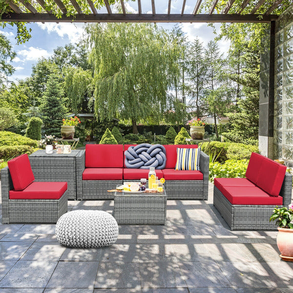 Including 6 sofas  1 storage box  1 coffee table  6 seat cushions and 6 back cushions <br>Sturdy iron frame and premium rattan for better durability <br>Large load-bearing capacity-- 360 lbs for each sofa and 110 lbs for coffee table <br>A storage box as 
