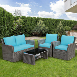 Includes 2 armchairs  1 loveseat and 1 coffee table for versatile use<br>Sturdy power coated steel frame provides strong durability and stability<br>Thick tempered glass tabletop to hold your drinks  meals and more<br>Coffee table with a spacious shelf pr