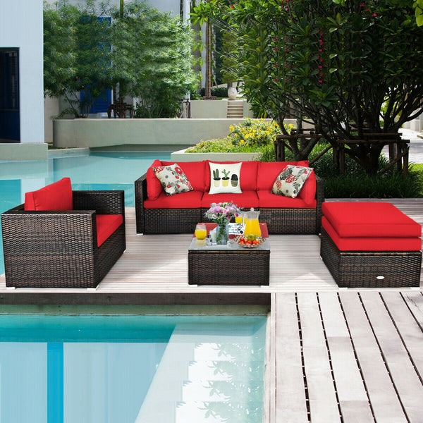 Durable rattan and sturdy steel materials are used to ensure a long lifespan <br>Thick and soft cushions for comfortable (pillows not included) <br>Removable and washable cushion cover with zipper <br>Free and flexible combination to meet your different n