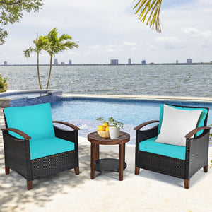 Made of tightly woven all-weather rattan to ensure durability<br>Acacia wood frame and thickened legs provide powerful support<br>The space-saving table can be used as an end table  side table  or coffee table<br>Thick cushions filled with premium sponge 