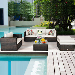 Durable rattan and sturdy steel materials are used to ensure a long lifespan <br>Thick and soft cushions for comfortable (pillows not included) <br>Removable and washable cushion cover with zipper <br>Free and flexible combination to meet your different n