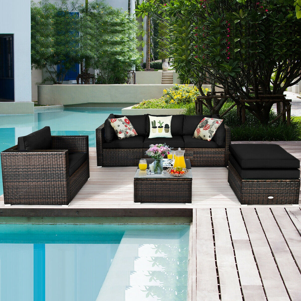 Durable rattan and sturdy steel materials are used to ensure a long lifespan <br>Thick and soft cushions for comfortable (pillows not included) <br>Removable and washable cushion cover with zipper <br>Free and flexible combination to meet your different n