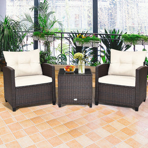 The strong and sturdy steel frame ensures the sturdiness of the set<br>Hand-woven rattan can withstand moderate rain or wind in outdoor<br>A wide armrest in suitable height is good for supporting and relaxing your arm<br>Thick and soft cushion with a high
