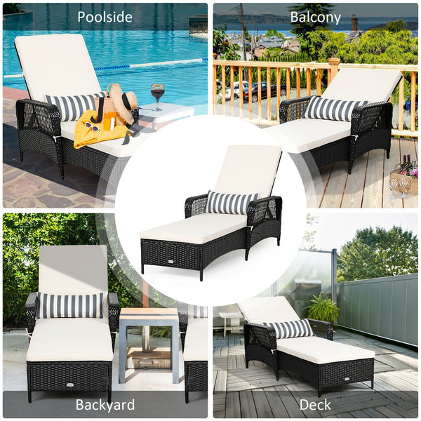 6-Gear adjustable backrest meets various sitting needs<br>Thick padded cushion and lumbar pillow for a comfortable experience<br>Weather-resistant PE wicker rattan chairs for indoor and outdoor use<br>Non-slip and anti-scratch foot pads ensure safe using 