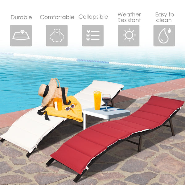 The folding lounge chair is crafted with heavy-duty steel and premium wicker  which provides you with satisfactory load-bearing capacity and stability. Â  Tightly hand-woven wicker and two-color cushion add a unique charm to your outdoor space. The frame 