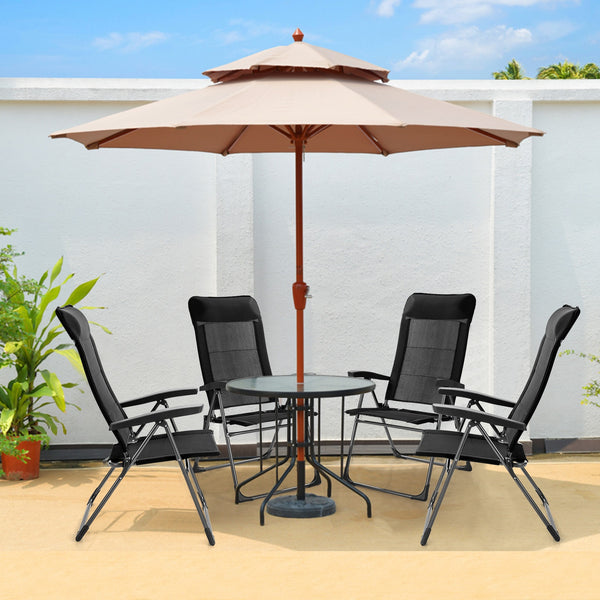 The portable patio chair set is a perfect choice for your home! Â  Made of premium iron frame with high quality nylon fabric  this patio dining chair has excellent performance in stability and durability. The reinforced triangle structure is sturdy enough