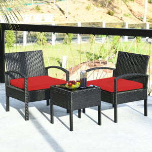 This rattan patio conversation set which will provide you a comfortable experience in your leisure time. Â  This set of outdoor furniture is made of high-quality rattan and strong steel  which is durable and has a long service life. The thick soft cushion
