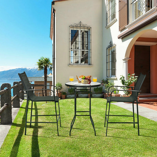 High quality tempered glass tabletop is studier and safer to use Water-wave surface adds a touch of elegance to your outdoors Breathable fabric for cool sitting experience even in the hot summer Brings ultimate comfort with comfortable armrests and footre