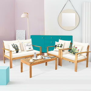 Made of solid acacia wood with FSC certification  superior durable<br>Thick and cozy cushion provides ultimate comfortable<br>Detachable cushions and waterproof for outdoor use<br>Freely DIY the furnish  for an optimal new look<br>Spend time with your fam