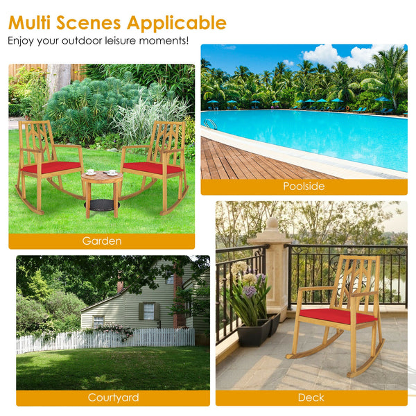 It will be a great experience to relax on a patio rocker with gentle rocking and cozy breeze. Â  And this patio rocking chair will be your perfect choice. The rocking chair is designed with a scientific sturdy base  and your body will be always within the