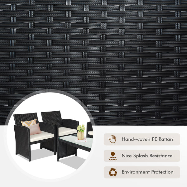 Comes with foot pads to protect the floor and add stability to the set<br>High-quality rattan and steel materials are used to ensure a long lifespan<br>PE rattan is waterproof and corrosion resistant<br>Suitable for balcony  rooftop  backyard  poolside  a