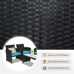 Comes with foot pads to protect the floor and add stability to the set<br>High-quality rattan and steel materials are used to ensure a long lifespan<br>PE rattan is waterproof and corrosion resistant<br>Suitable for balcony  rooftop  backyard  poolside  a