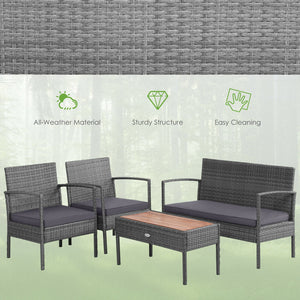 Including 2 single sofas  1 loveseat and 1 coffee table <br>Suitable for poolside  backyard  deck  garden  etc. <br>Ergonomic seat with soft cushions for extra comfort <br>Zippered design ensures easy removal and maintenance <br>Waterproof cushion cover r
