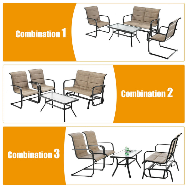 Create a cozy space to entertain your beloved family and friends with this 4-piece outdoor patio furniture set! Â  Based on your available space  this 4-piece patio conversation set provides 4 different combinations for you to select. Besides  you can als
