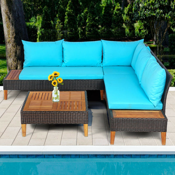 With comfy cushions  large seats  practical coffee table and 2 handy side tables  this outdoor conversation not only provides ultimate coziness for sitting  but also brings large space for accommodating different items. Â  What's more  the solid acacia wo