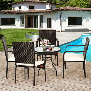 These stacking chairs are a great addition to different outdoor places  such as poolside  garden  backyard and patio  etc. Â  Are you bothered to find a comfortable outdoor furniture set? These set of 4 outdoor rattan dining chairs are the perfect solutio