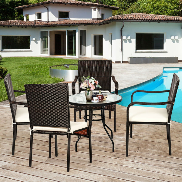 These stacking chairs are a great addition to different outdoor places  such as poolside  garden  backyard and patio  etc. Â  Are you bothered to find a comfortable outdoor furniture set? These set of 4 outdoor rattan dining chairs are the perfect solutio