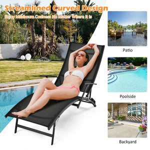 If you want to enjoy a lazy afternoon on your beautiful outdoors  these comfortable outdoor chaise lounge chairs are ready to be used! Â  The lightweight design allows you to carry these outdoor recliners to the desired places easier. What's more  the 5-p