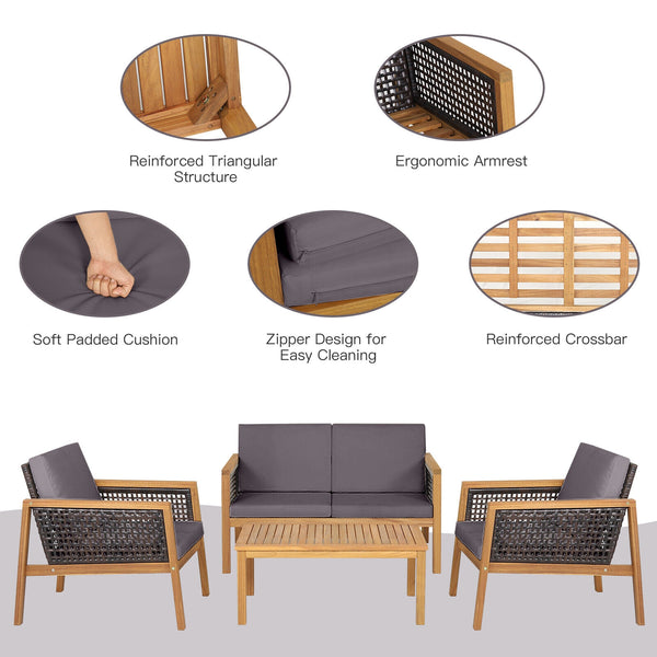 Come with 2 packages  may arrive separately <br>High quality acacia wood for steady performance and rustic touch <br>Withstand weather variations thanks to its all-weather mix of brown PE rattan <br>Bring a soft sitting experience with breathable and thic