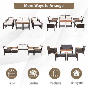 Ship and arrive in 3 boxes  delivery time may vary per box <br>All screws are well packed in the first box <br>Weather-resistant mix brown PE rattan for outdoor durability <br>Ensure strong stability with a sturdy steel frame and solid acacia wood <br>The