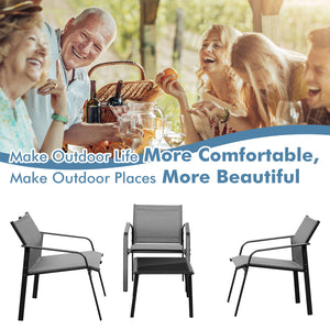 Make outdoor life more comfortable and make outdoor places more beautiful with this 4-piece patio furniture set! Â  To provide you with upgraded comfort  this outdoor conversation set is ergonomically designed with curved backrests  cozy armrests and wide