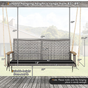 Spacious seat with 47" width allows 2 people to swing together<br>Curved seat  backrest and acacia wood armrests for more comfort<br>Heavy-duty steel frame ensures 800 lbs load capacity<br>Mix gray PE rattan is elegant and weather resistant<br>Include a c