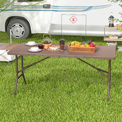 Portable and foldable design allows for easy storage and transportation<br>Convenient built-in handle ensures effortless mobility wherever you go<br>Crafted with a selected HDPE tabletop known for its durability<br>The mimic rattan grain surface is wear-r