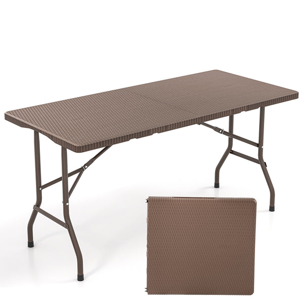 Portable and foldable design allows for easy storage and transportation<br>Convenient built-in handle ensures effortless mobility wherever you go<br>Crafted with a selected HDPE tabletop known for its durability<br>The mimic rattan grain surface is wear-r