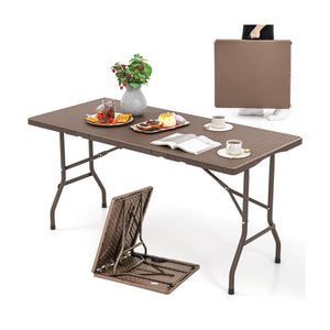 Portable and foldable design allows for easy storage and transportation<br>Convenient built-in handle ensures effortless mobility wherever you go<br>Crafted with a selected HDPE tabletop known for its durability<br>The mimic rattan grain surface is wear-r