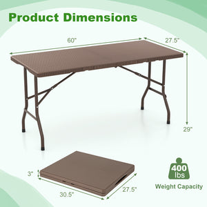 Portable and foldable design allows for easy storage and transportation<br>Convenient built-in handle ensures effortless mobility wherever you go<br>Crafted with a selected HDPE tabletop known for its durability<br>The mimic rattan grain surface is wear-r