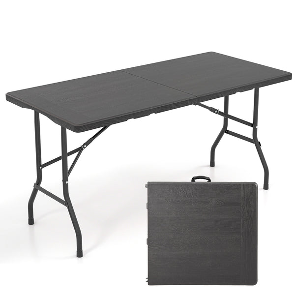 Portable and foldable design allows for easy storage and transportation<br>Convenient built-in handle ensures effortless mobility wherever you go<br>Crafted with a selected HDPE tabletop known for its durability<br>The mimic wood grain surface is wear-res
