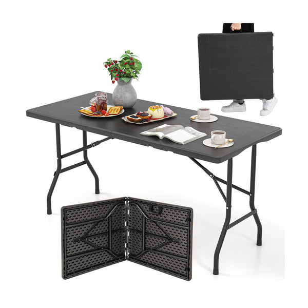 Portable and foldable design allows for easy storage and transportation<br>Convenient built-in handle ensures effortless mobility wherever you go<br>Crafted with a selected HDPE tabletop known for its durability<br>The mimic wood grain surface is wear-res