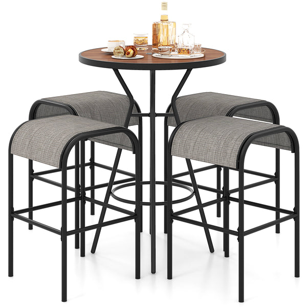 The patio bistro set includes a bar height table and 4 bar stools<br>Designed with a 1.6" coverable umbrella hole (umbrella is not included)<br>An umbrella base is required to maintain stability but not included<br>Features a wood-grained DPC tabletop tha