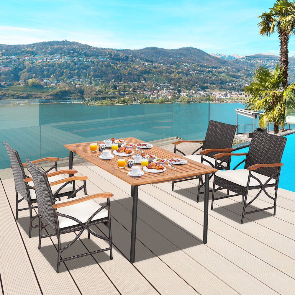 The product is delivered in 2/3 boxes and the arrival time may vary  each box contains the corresponding screw kits <br>The tabletop is made of acacia wood  weather-proof  water-repellent  durable <br>The thickened metal supporting legs with rustproof coa