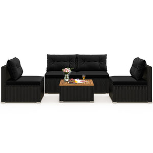 Premium PE rattan for much elegance and long service life<br>Elastic cushions make all the 4 chairs cozier to sit<br>Zippers make seat cushion covers simple to remove and wash<br>Stable X-shaped metal frame offers strong support<br>L-shaped footpads and f