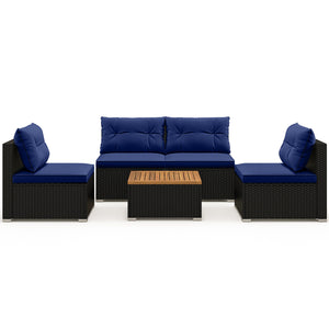 Premium PE rattan for much elegance and long service life<br>Elastic cushions make all the 4 chairs cozier to sit<br>Zippers make seat cushion covers simple to remove and wash<br>Stable X-shaped metal frame offers strong support<br>L-shaped footpads and f