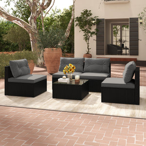 Rustproof steel frame for better outdoor adaptability<br>Durable black PE wicker for sun protection and fade resistance<br>Ensure strong stability thanks to its sturdy construction<br>Can be placed on different grounds with adjustable raised foot pads<br>