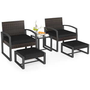Well-crafted mix brown PE rattan offers sun resistance and timeless elegance<br>Versatile ottomans provide extra seating or side tables  and save floor space<br>Soft sponge cushions provide luxurious comfort for outdoor relaxation<br>Removable zippered co
